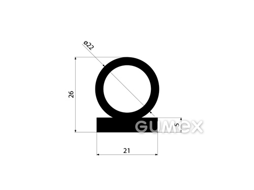 Geformtes Gummiprofil mit Loch, 26x22mm, 70°ShA, EPDM, -40°C/+100°C, schwarz, 